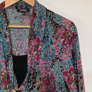 Elementz Magenta Teal Floral Paisley Print Dressy Top Size PXL